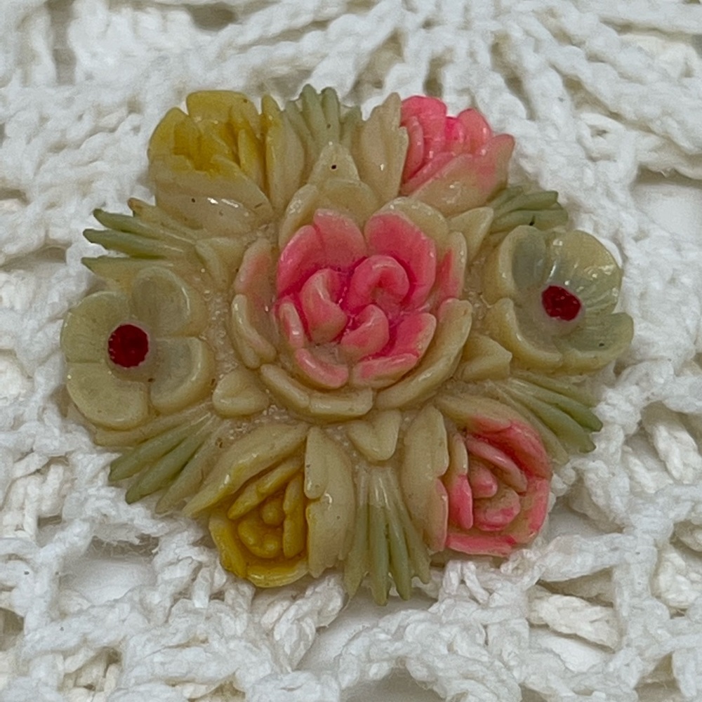 Antique Rare collectible Celluloid stamped brooch